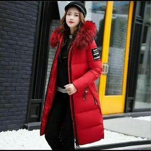 Red puffer coat
